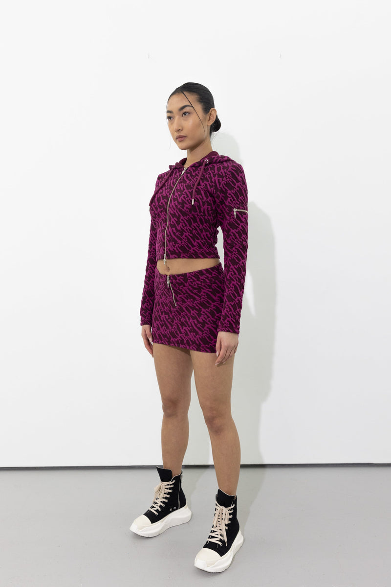 Women's Jacquard Mini Skirt - Burgundy Pink