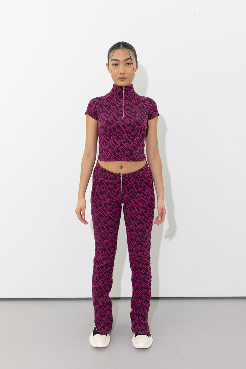 Women's Jacquard Fitted Trousers - Burgundy Pink