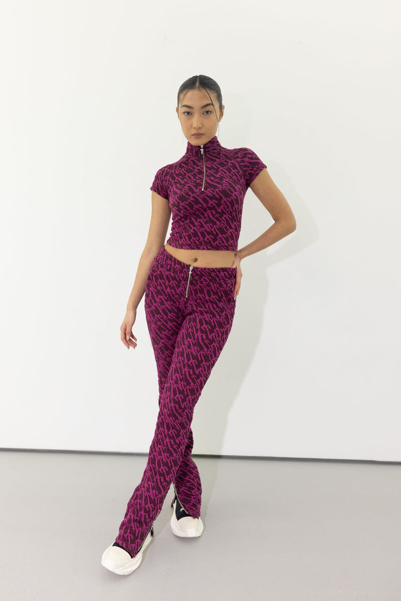 Women's Jacquard Fitted Trousers - Burgundy Pink