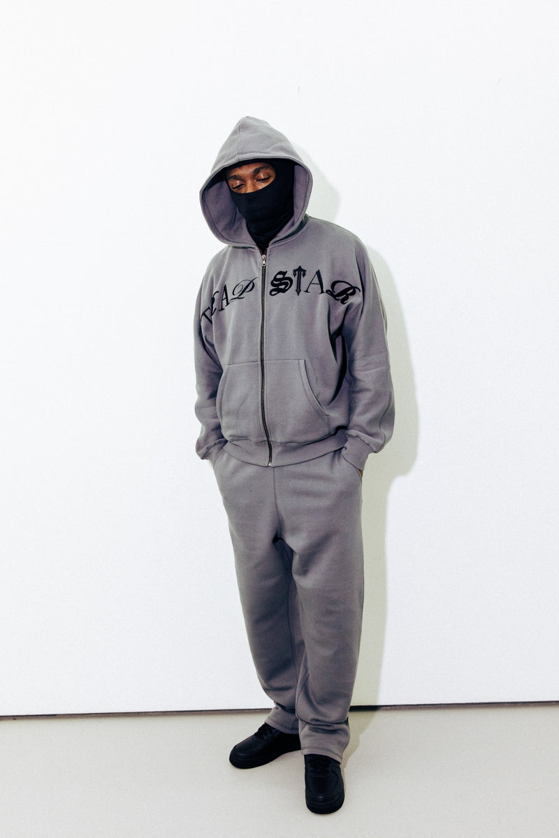 Script Zip Hoodie Tracksuit - Grey