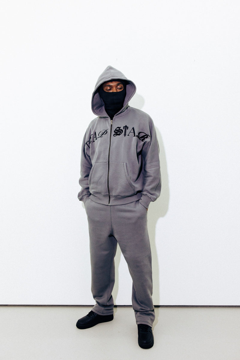 Script Zip Hoodie Tracksuit - Grey