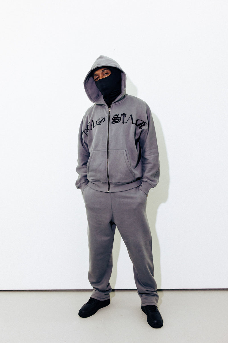 Script Zip Hoodie Tracksuit - Grey