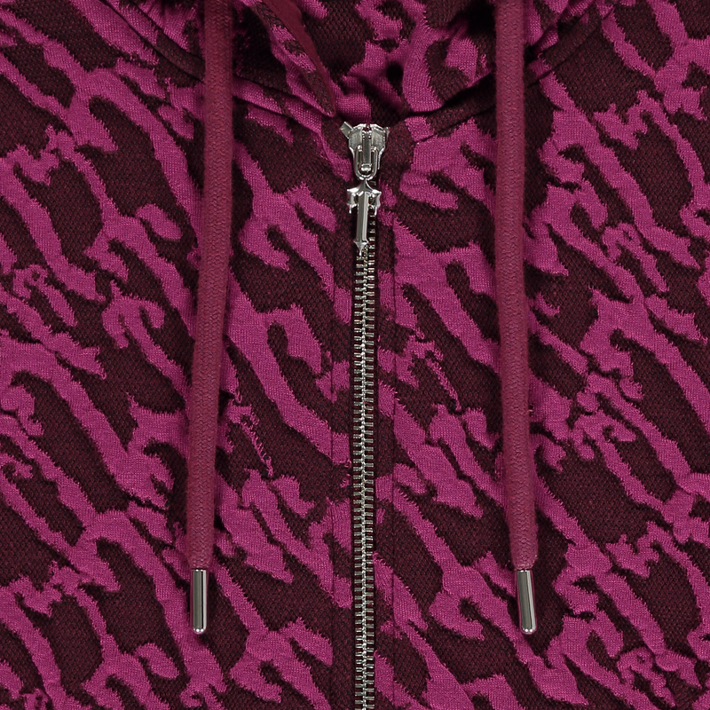 Women's Jacquard Fitted Zip Hoodie - Burgundy Pink