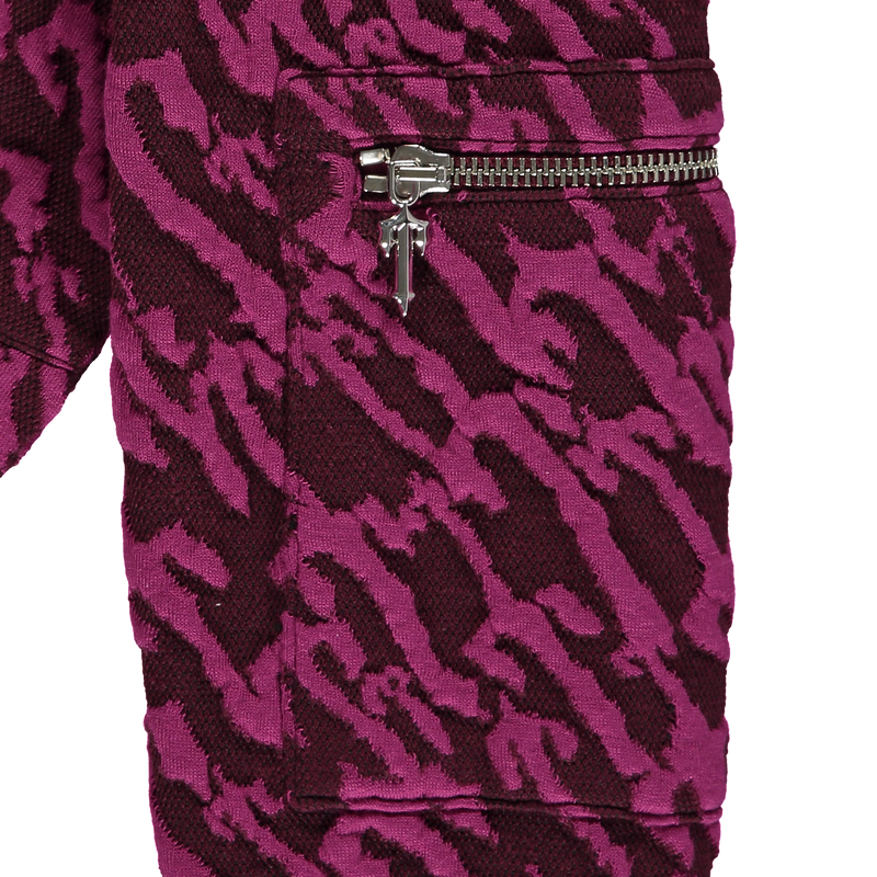 Women's Jacquard Fitted Zip Hoodie - Burgundy Pink