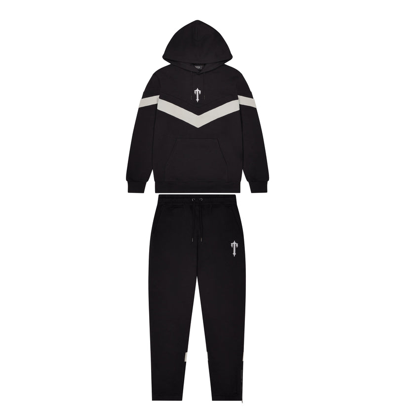 V Stripe Hoodie Tracksuit - Black/Grey