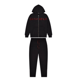 Script Zip Through Hoodie Tracksuit - Black/Zinfandel