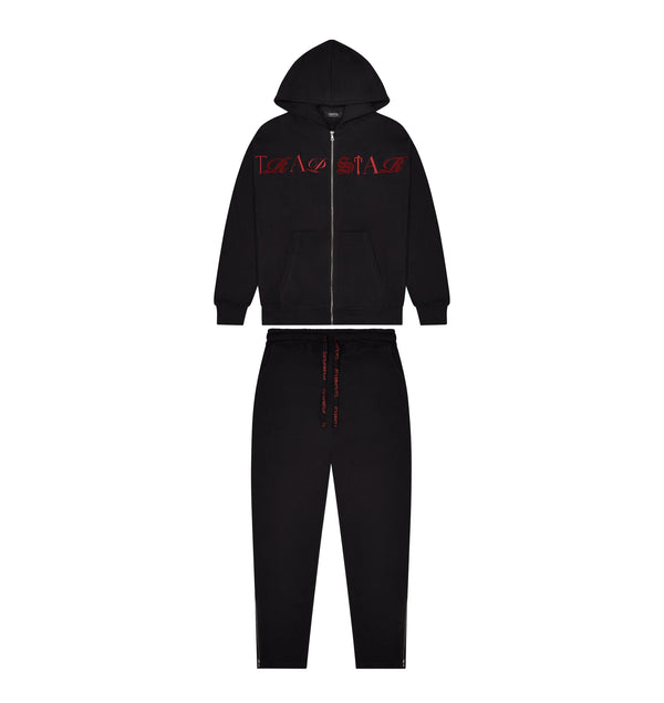 Script Zip Through Hoodie Tracksuit - Black/Zinfandel