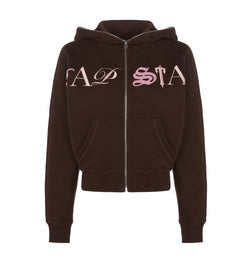 Women’s Zip Script Hoodie - Brown/Pink