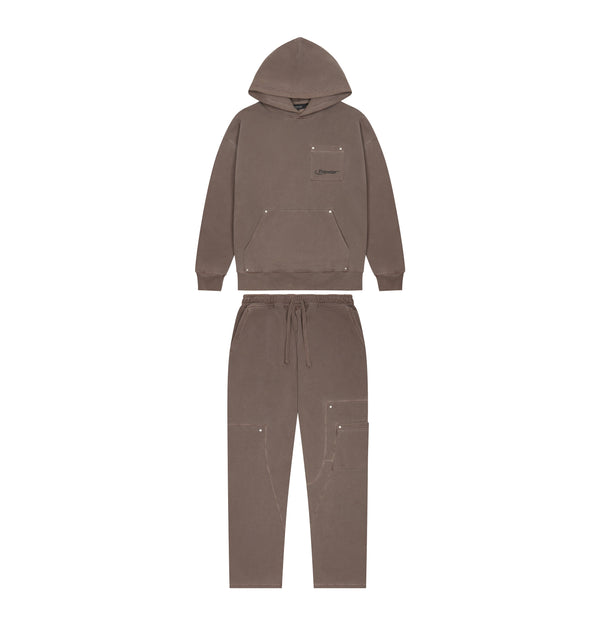 Hyperdrive Rivet Hoodie Tracksuit - Coffee