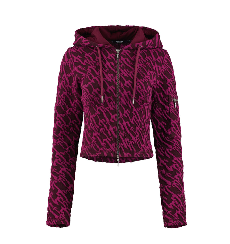 Women's Jacquard Fitted Zip Hoodie - Burgundy Pink