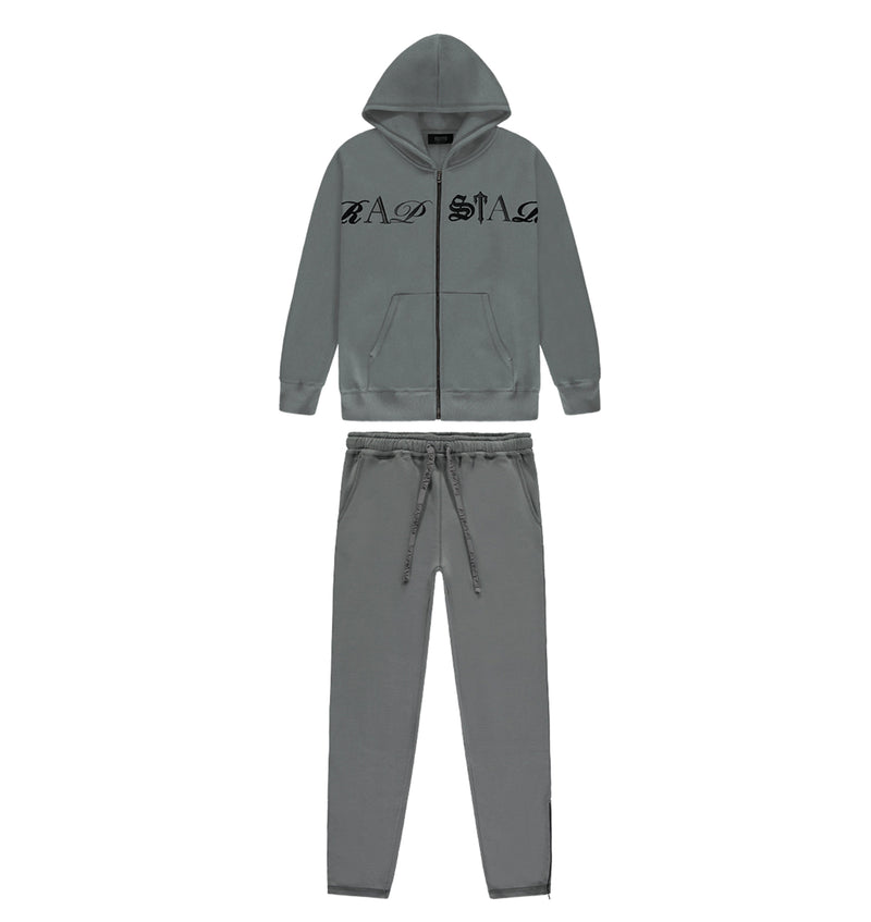 Script Zip Hoodie Tracksuit - Grey