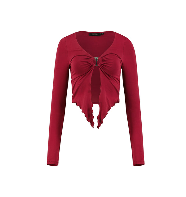 Women's Long Sleeve Wing Hem Bralette - Red