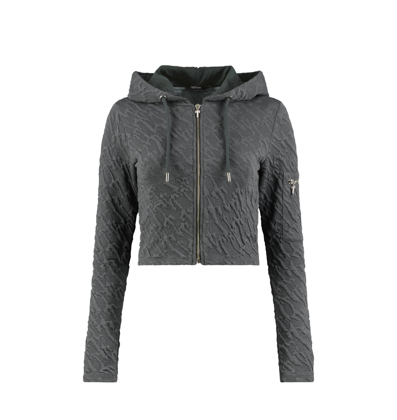 Women's Jacquard Fitted Zip Hoodie - Grey