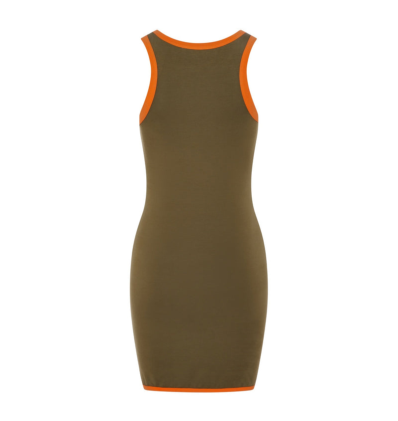 Women's Contrast Racer Dress - Khaki/Orange