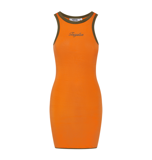 Women's Contrast Racer Dress - Orange/Khaki