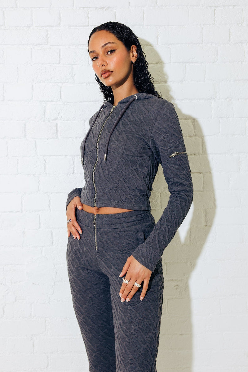 Women's Jacquard Fitted Zip Hoodie - Grey